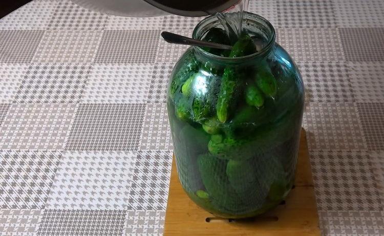 pour cucumbers with brine