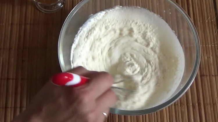 pour flour into kefir