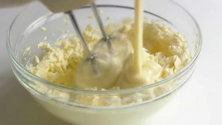 beat butter with condensed milk