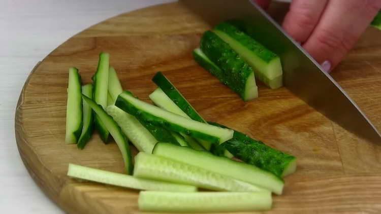 chop the cucumber with strips