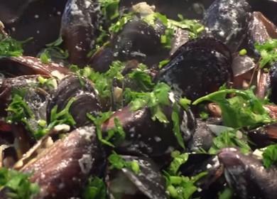 Comment faire cuire les moules ии dans des coquilles dans une sauce crémeuse à l'ail