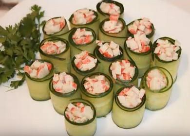  Cucumber rolls with cheese filling and crab sticks