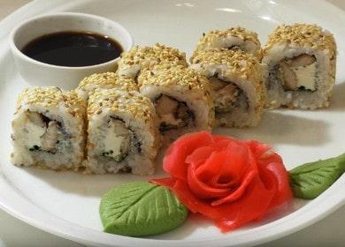 Delicious с chicken and sesame rolls