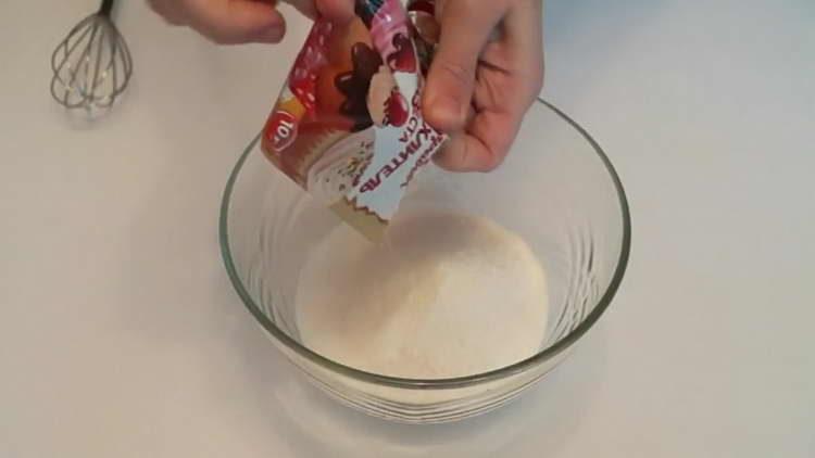 pour baking powder into sugar