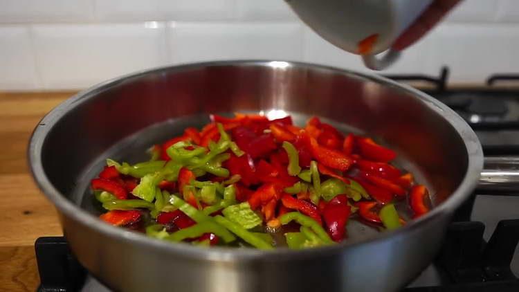 pour pepper into the pan