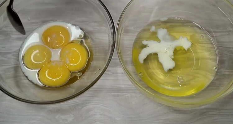 pour milk into the yolks