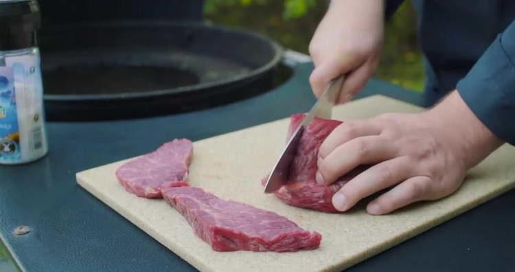 chop the beef into steaks