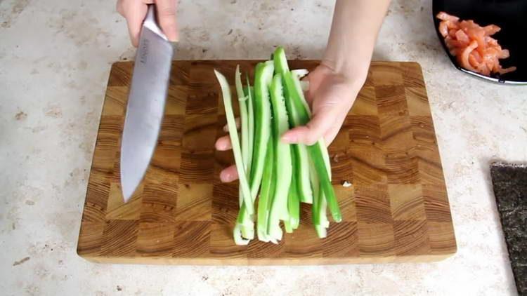 chop the cucumber with strips