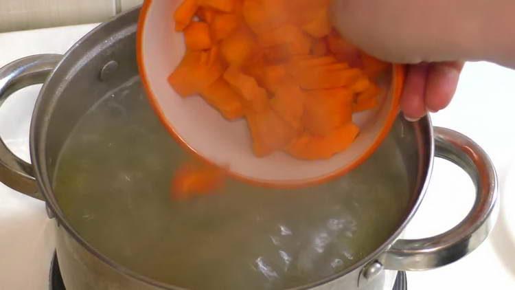 pour the carrots into the pan