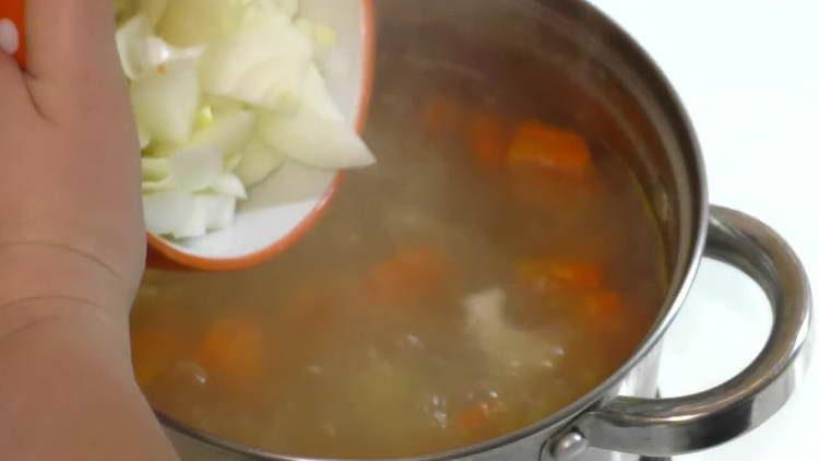 pour onion into the broth