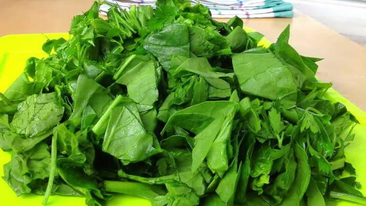 chop the spinach and greens