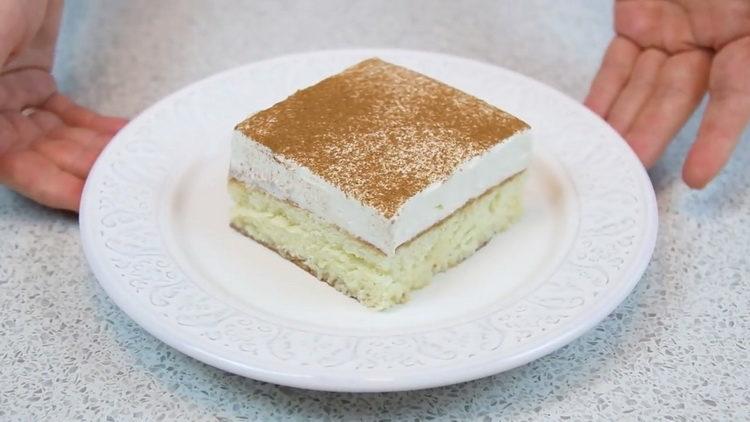 Cake Tatlong gatas ayon sa isang hakbang-hakbang na recipe na may larawan