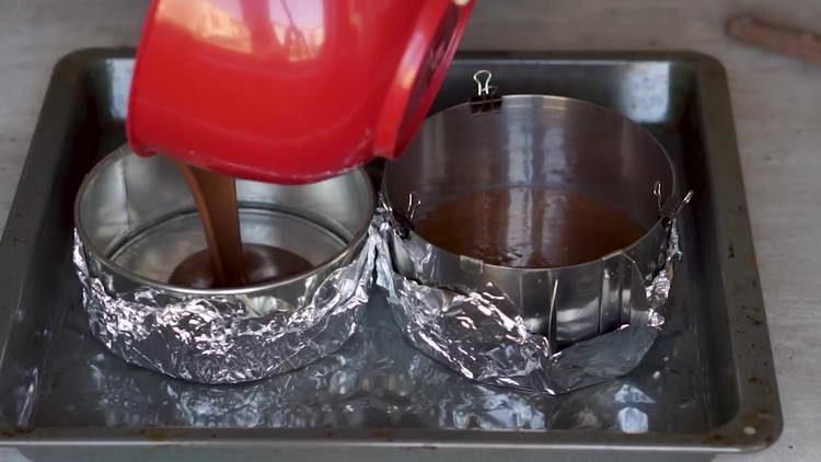 pour the dough into baking dishes