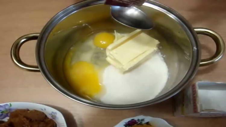 drive eggs into the pan