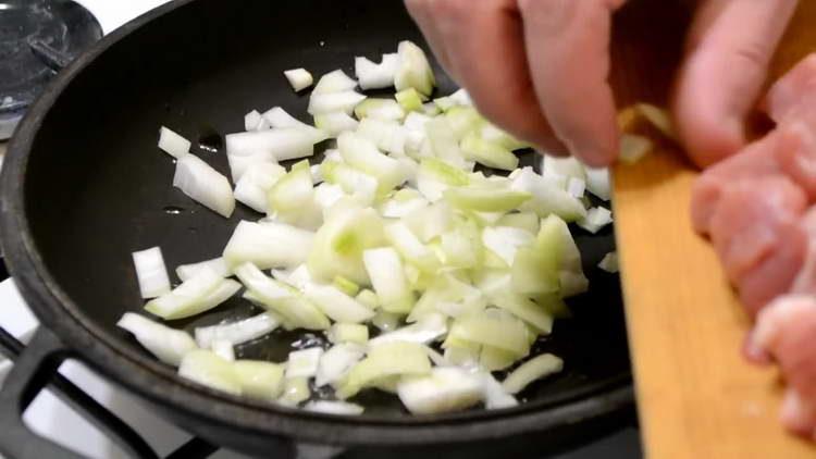 put the onion in a skillet